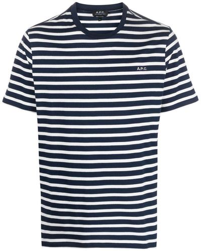 A.P.C. Stripe-Print Cotton T-Shirt - Blue