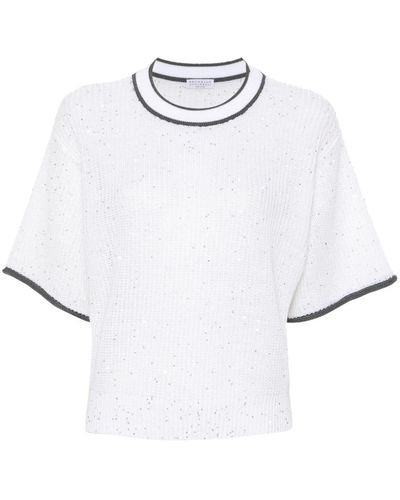 Brunello Cucinelli Contrasting-Border Knitted Top - White
