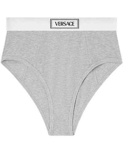 Versace Logo-Waistband Fine-Ribbed Briefs - Grey