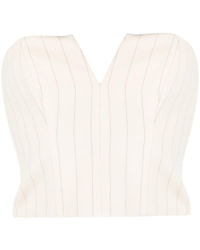 Zimmermann Cropped Pinstriped Corset-Style Top - White