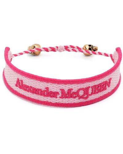 Alexander McQueen Skull-Embellished Logo Bracelet - Pink