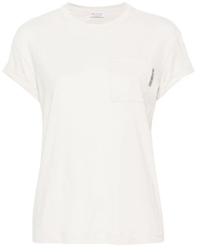 Brunello Cucinelli Crystal-Embellished Short-Sleeve T-Shirt - White