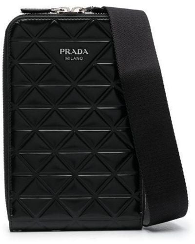 Prada Triangle-Logo Leather Phone Case - Black