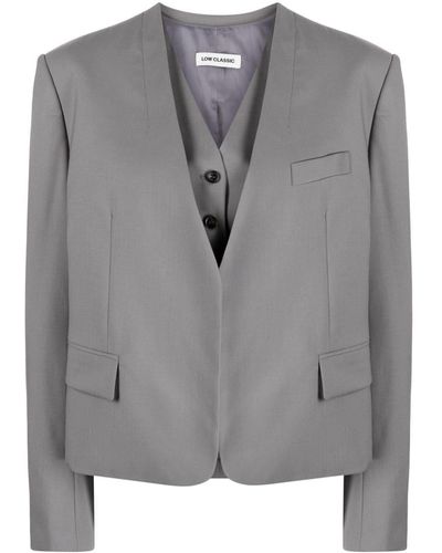 Low Classic V-Neck Wool Vest And Blazer Set - Grey