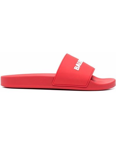 Balenciaga Contrast Logo Pool Slide Sandals - Red