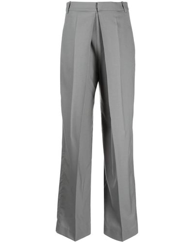 Low Classic Pleated Wool Tailored Trousers - Grey