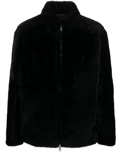 Prada Triangle-Logo Shearling Jacket - Black