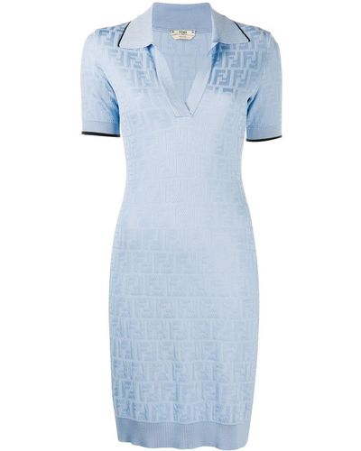 Fendi Ff Print Polo Dress - Blue