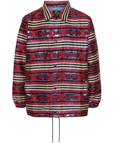 Needles Patterned-Jacquard Striped Shirt Jacket - Red