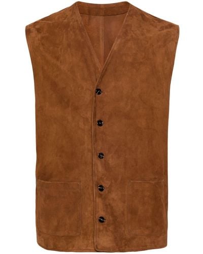Tagliatore V-Neck Leather Waistcoat - Brown