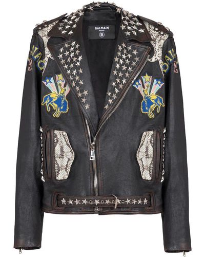 Balmain Leather Western Biker Jacket - Black