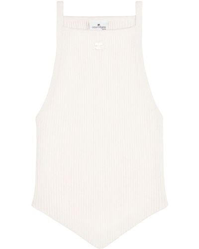 Courreges Logo-Embroidered Knitted Top - White