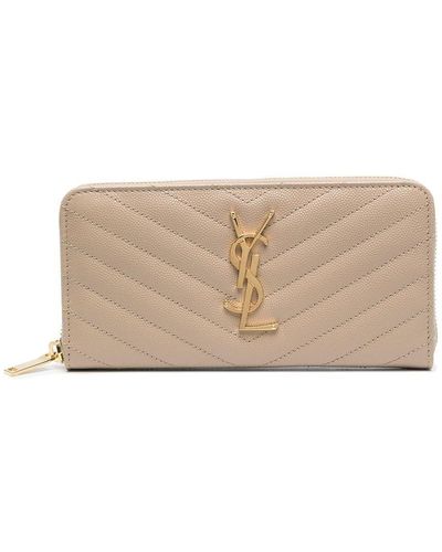 Saint Laurent Monogram Zip-Around Wallet - Natural