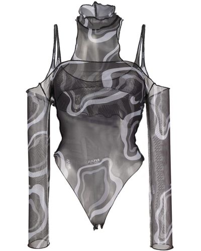 Julfer Janet Semi-Sheer Layered Bodysuit - Gray
