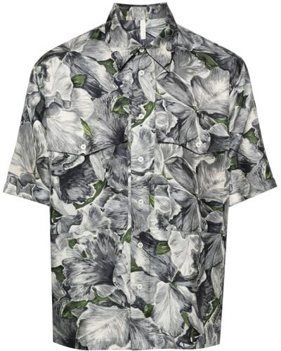 sunflower Floral-Print Bowling Shirt - Grey