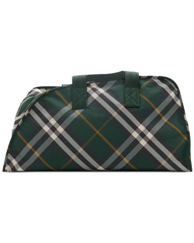 Burberry Large Shield Check-Pattern Duffle Bag - Green