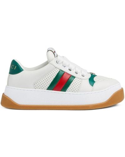 Gucci Screener Lace-Up Leather Trainers - Blue