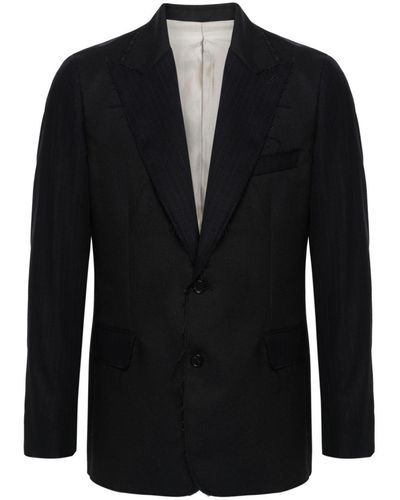 Eraldo Frayed Pinstriped Wool Blazer - Black