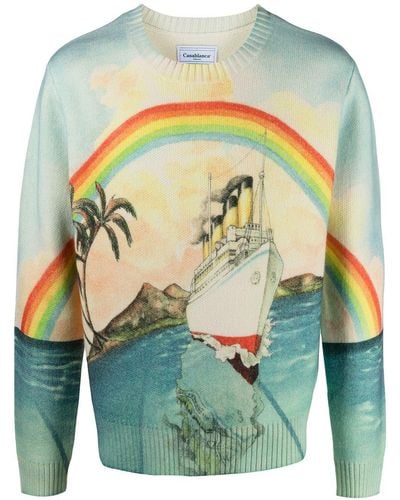 Casablanca Rainbow Print Sweater - Blue