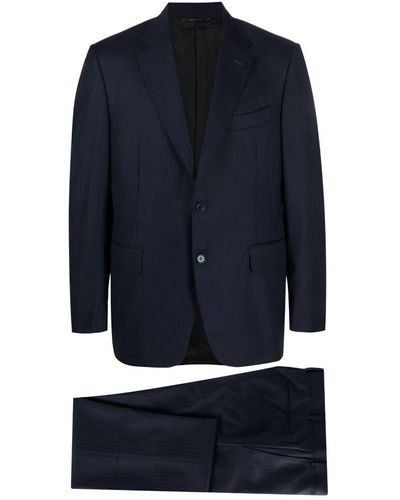 Canali Single-Breasted Striped Wool Suit - Blue