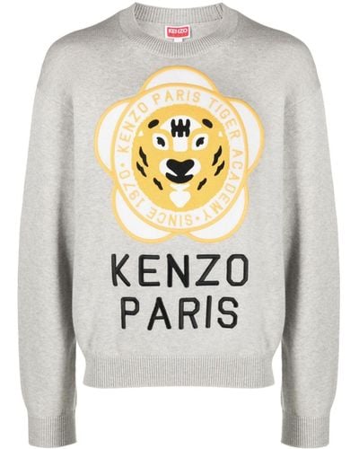 KENZO Logo-Patch Wool-Cotton Sweatshirt - Grey
