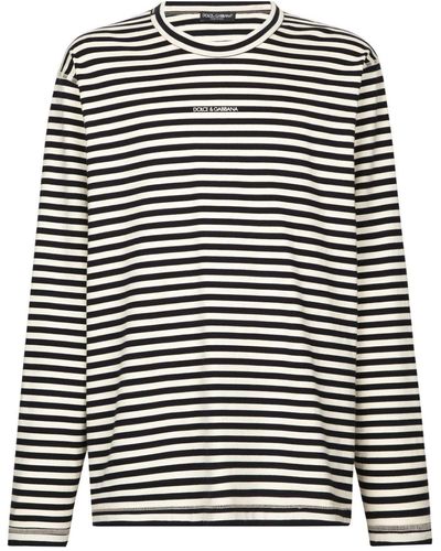 Dolce & Gabbana Striped Cotton T-Shirt - Black