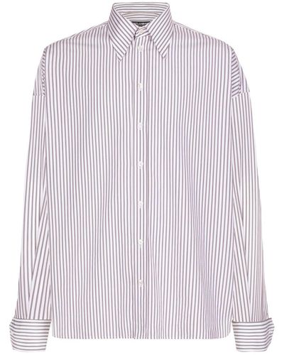 Dolce & Gabbana Oversized Striped Cotton-Poplin Shirt - White