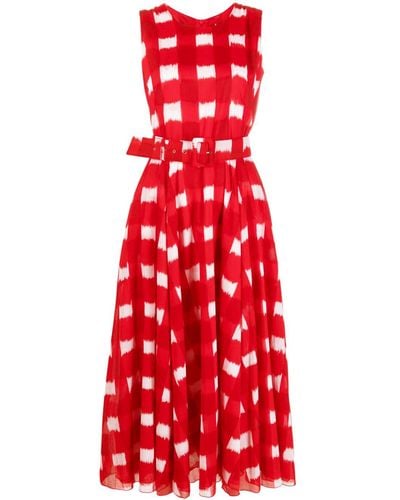 Samantha Sung Aster Check-print Sleeveless Midi Dress - Red