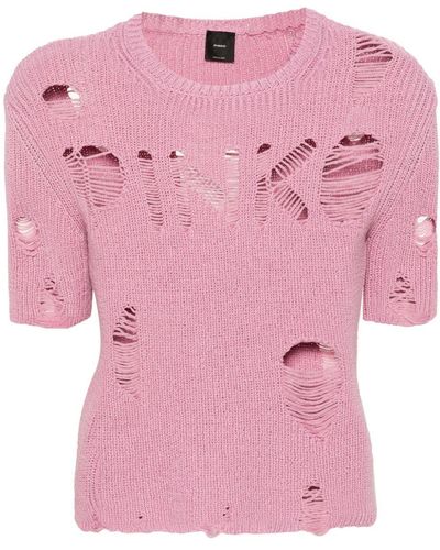 Pinko Distressed-Effect Knitted Top - Pink