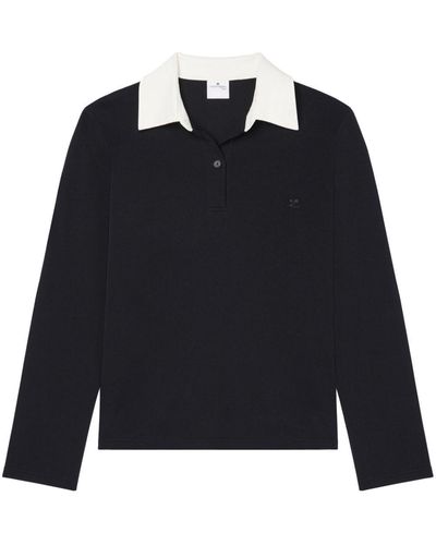 Courreges Contrasting Cotton Blend Polo Shirt - Black