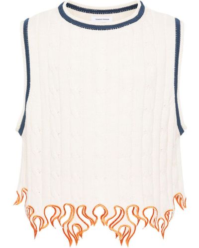 TENDER PERSON Contrast Cable-Knit Vest - White