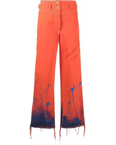 Lanvin Ink Splash Print Straight Pants - Orange