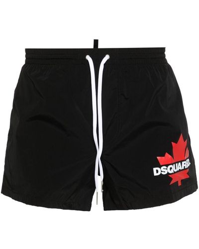 DSquared² Leaf-print Swim Shorts - Black