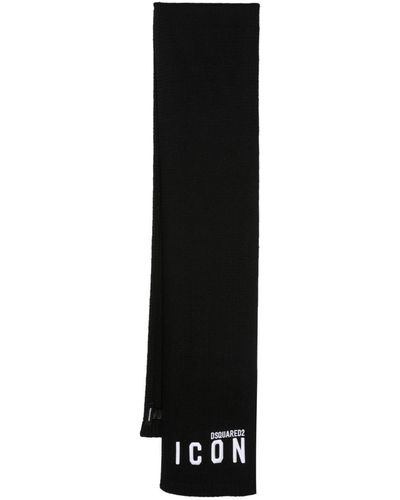 DSquared² Icon-print Fine-knit Scarf - Black