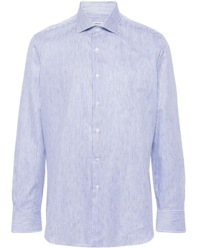 Fray Striped Buttoned Shirt - Blue