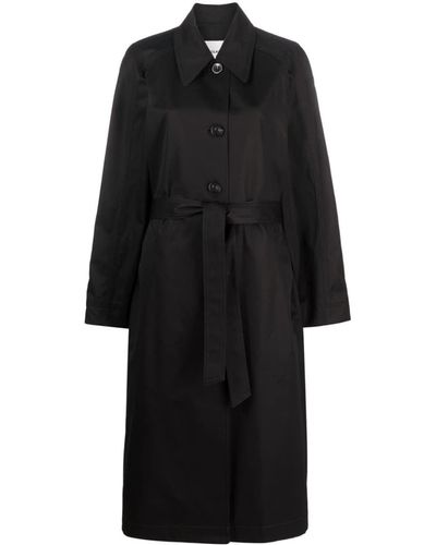 Low Classic Single-Breasted Button-Fastening Coat - Black