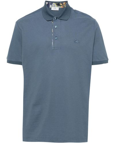 Etro Pegaso-Motif Piqué Polo Shirt - Blue