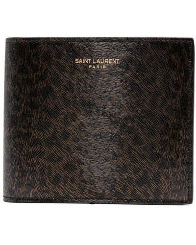 Saint Laurent Paris East/West Leopard-Print Leather Wallet - Black