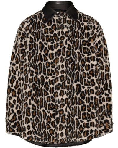 Maison Margiela Leopard-Print Faux-Fur Shirt - Black