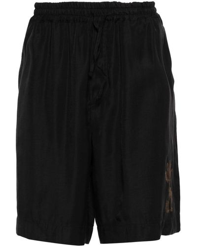 Emporio Armani Floral-Embroidered Bermuda Shorts - Black