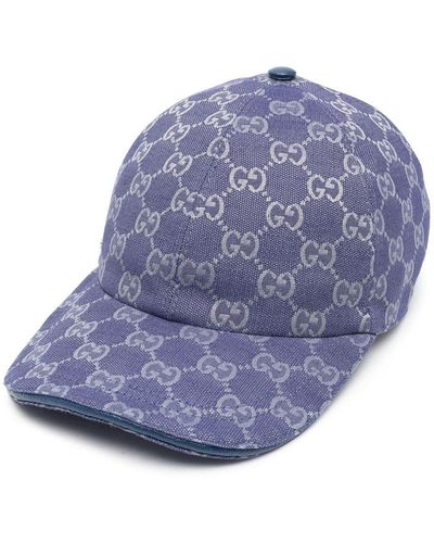 Gucci Gg-Canvas Leather Baseball Cap - Blue