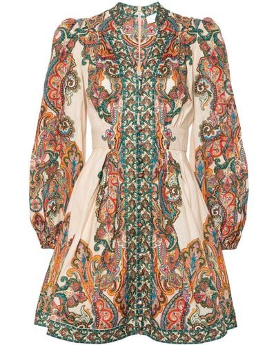 Zimmermann Ottie Plunge Linen Mini Dress - Natural