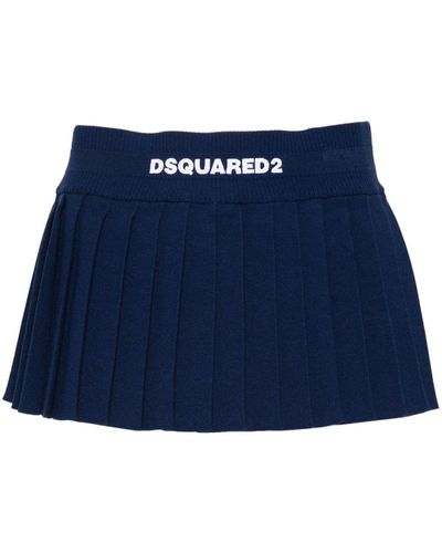 DSquared² Logo-Embroidered Pleated Mini Skirt - Blue