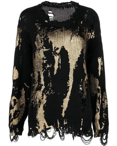 R13 Painterly-Print Distressed Sweater - Black