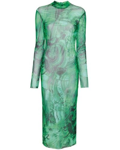 Roberto Cavalli Abstract-Print Mesh Maxi Dress - Green