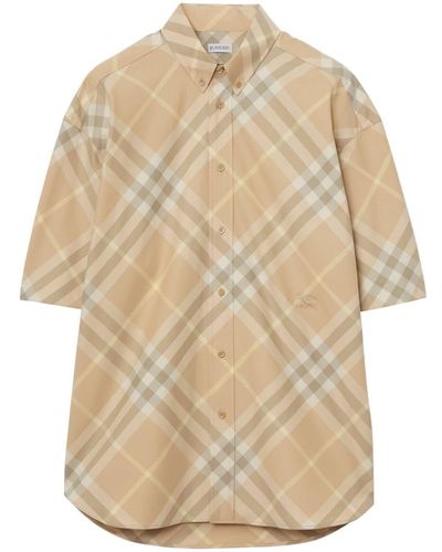 Burberry Neutral Checked Cotton Shirt - Men's - Mother Of Pearl/cotton - Natural
