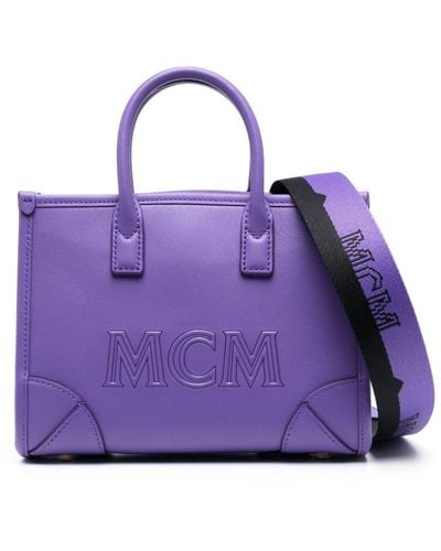 MCM Logo-Embossed Leather Tote Bag - Purple