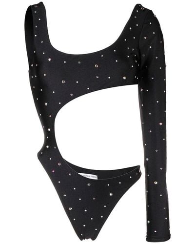Alessandra Rich Rhinestone-Embellished One-Shoulder Bodysuit - Black
