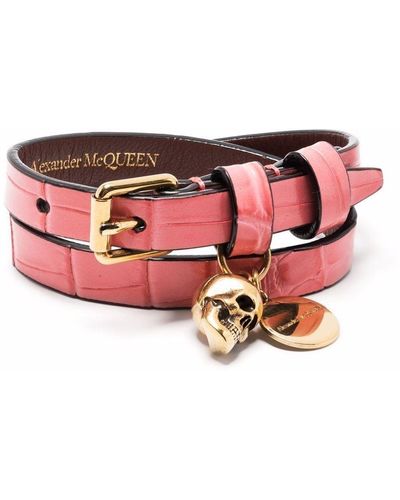 Alexander McQueen Small Skull Embossed-crocodile Leather Belt - Pink
