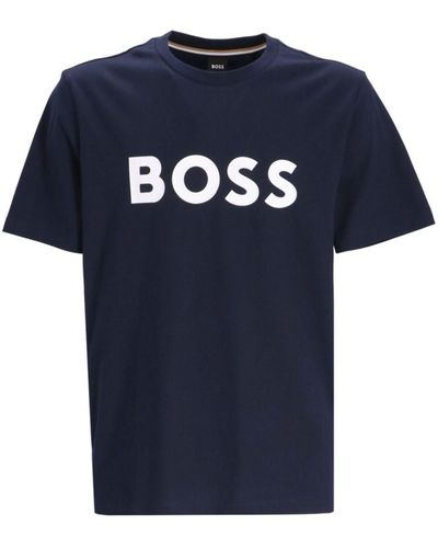 BOSS Logo-Print Cotton T-Shirt - Blue